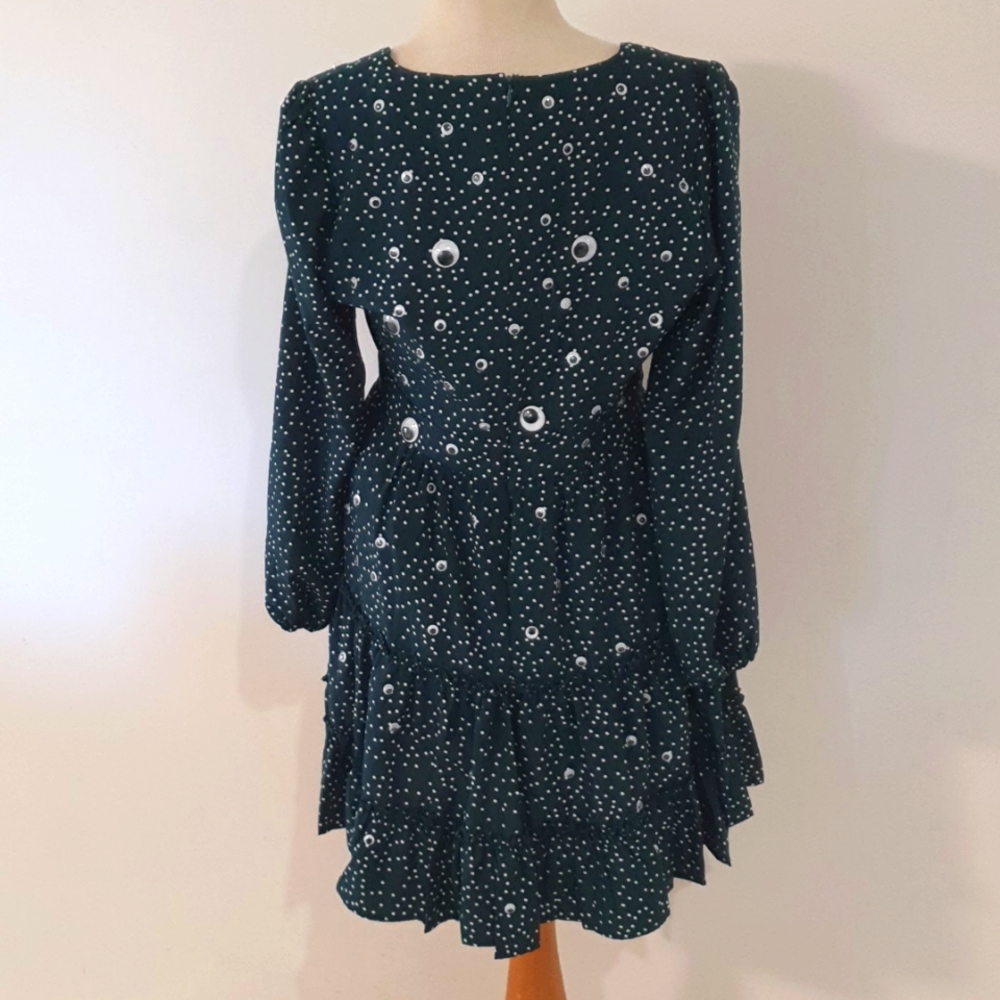 Halloween Green Eyeball Long Sleeve Spotty Dress Size 14 - Picture 4 of 5